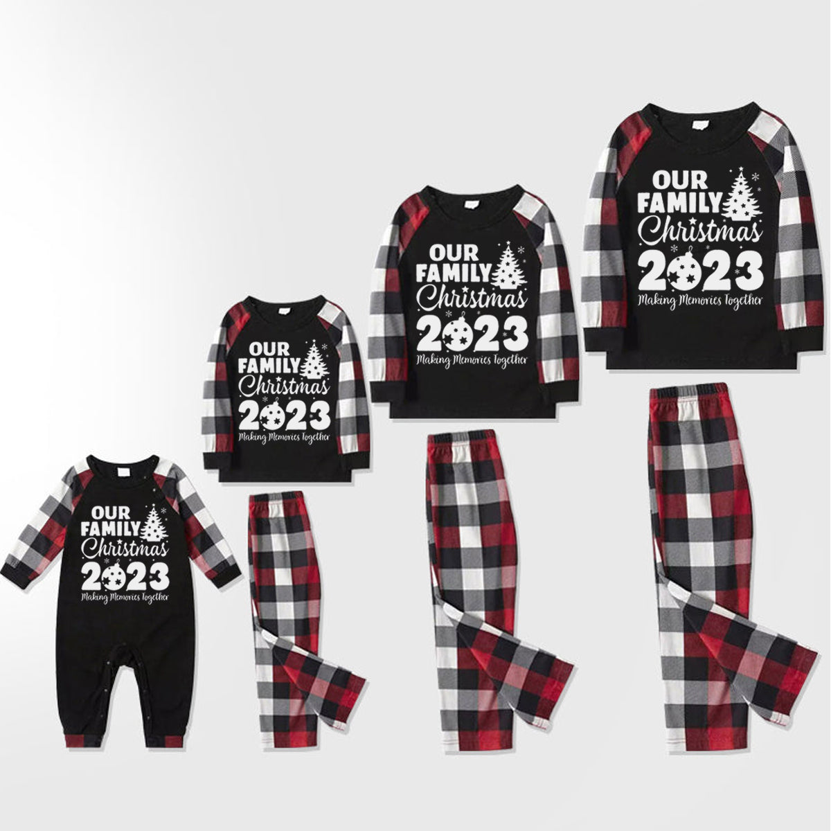 Christmas Matching Family Pajamas Letter Print Black White Plaids