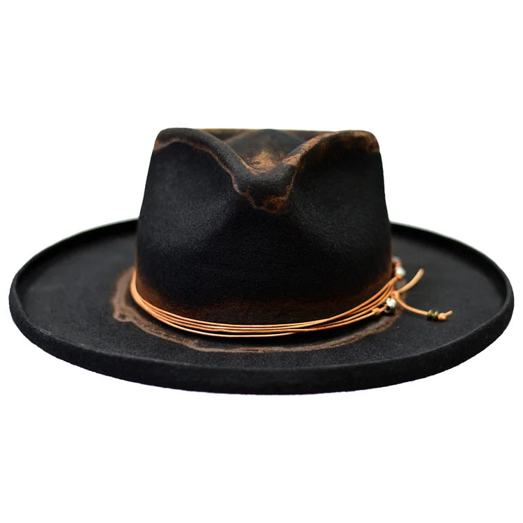 Orleans Distressed Wide Brim Wool Felt Fedora Hat