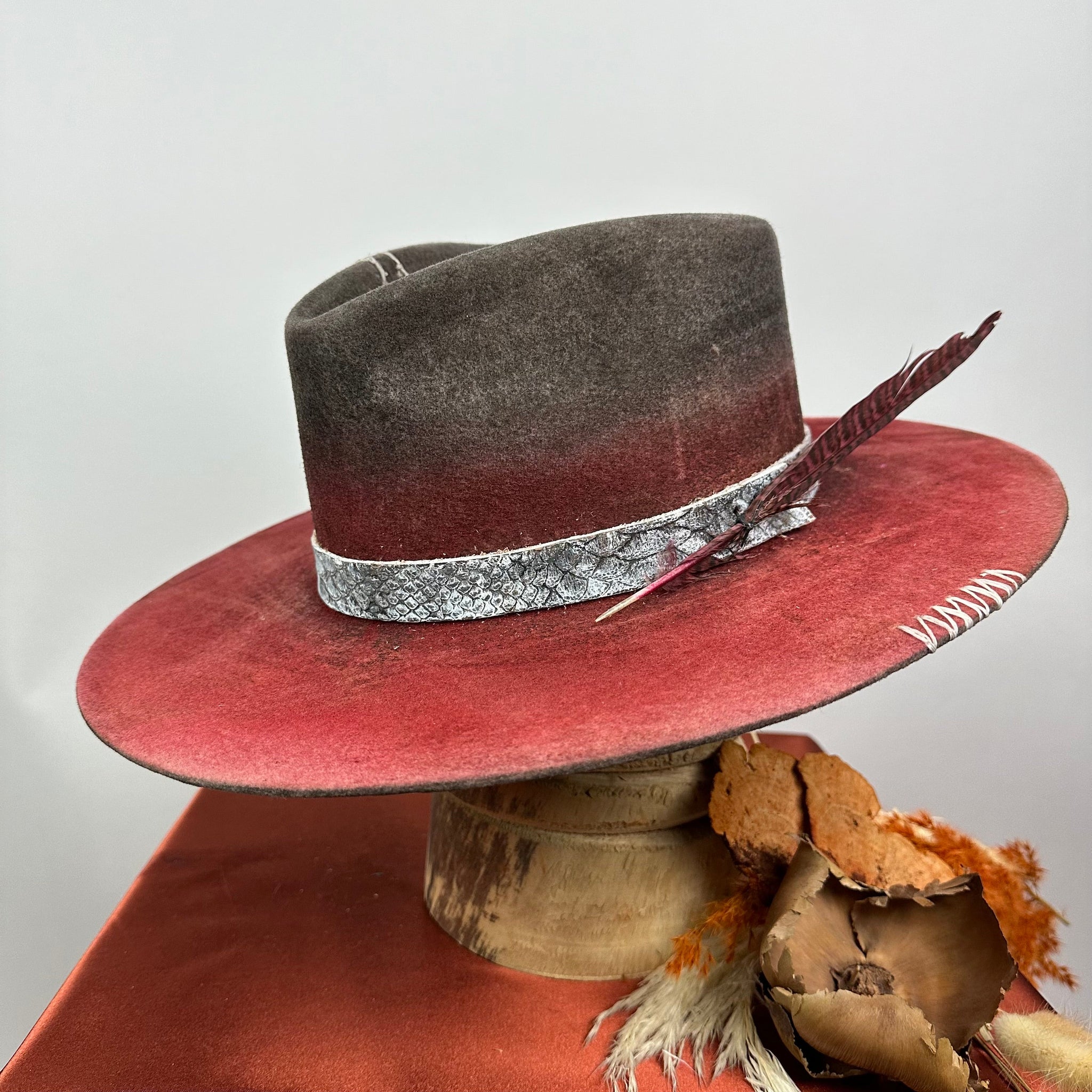 Distressed Fedora Red Ombre Road Warrior