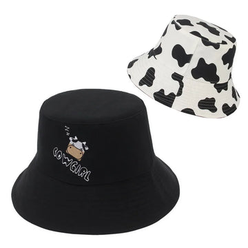 Double Side Black White Cow Pattern Bucket Hats