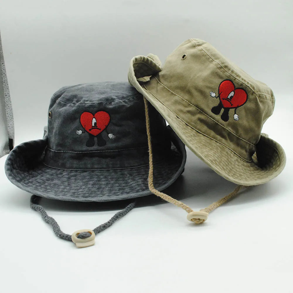 Denim Bucket Hat Foldable Embroidered Pot Hat
