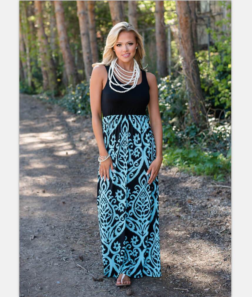 Neon Coral Black Damask Maxi Dress for mommy and me Chicmatchy