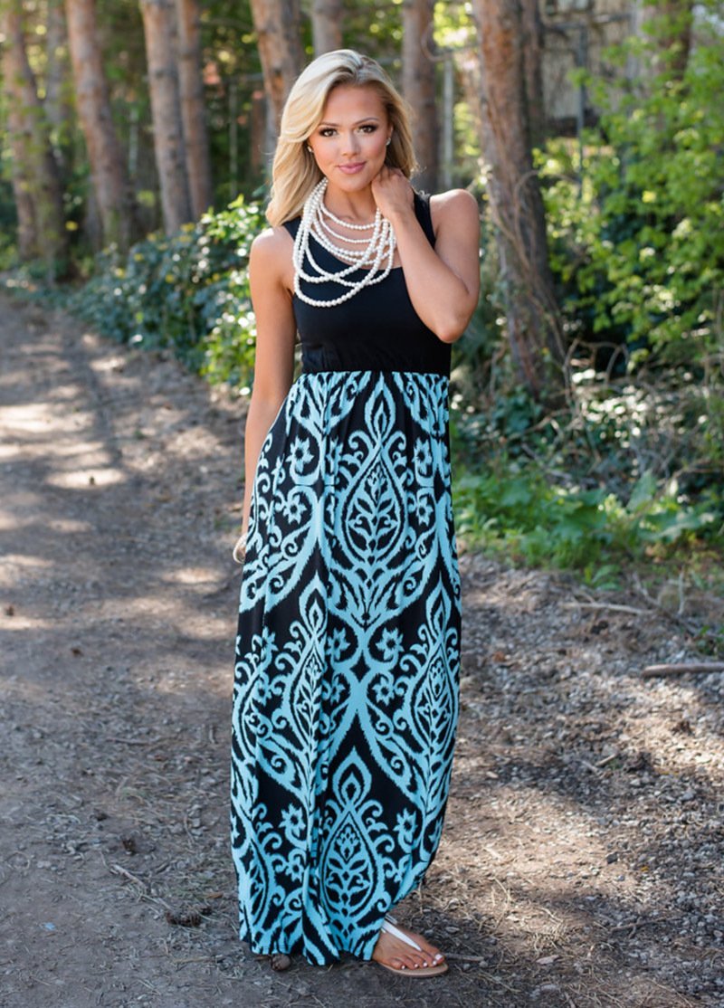 Neon Coral Black Damask Maxi Dress for mommy and me Chicmatchy