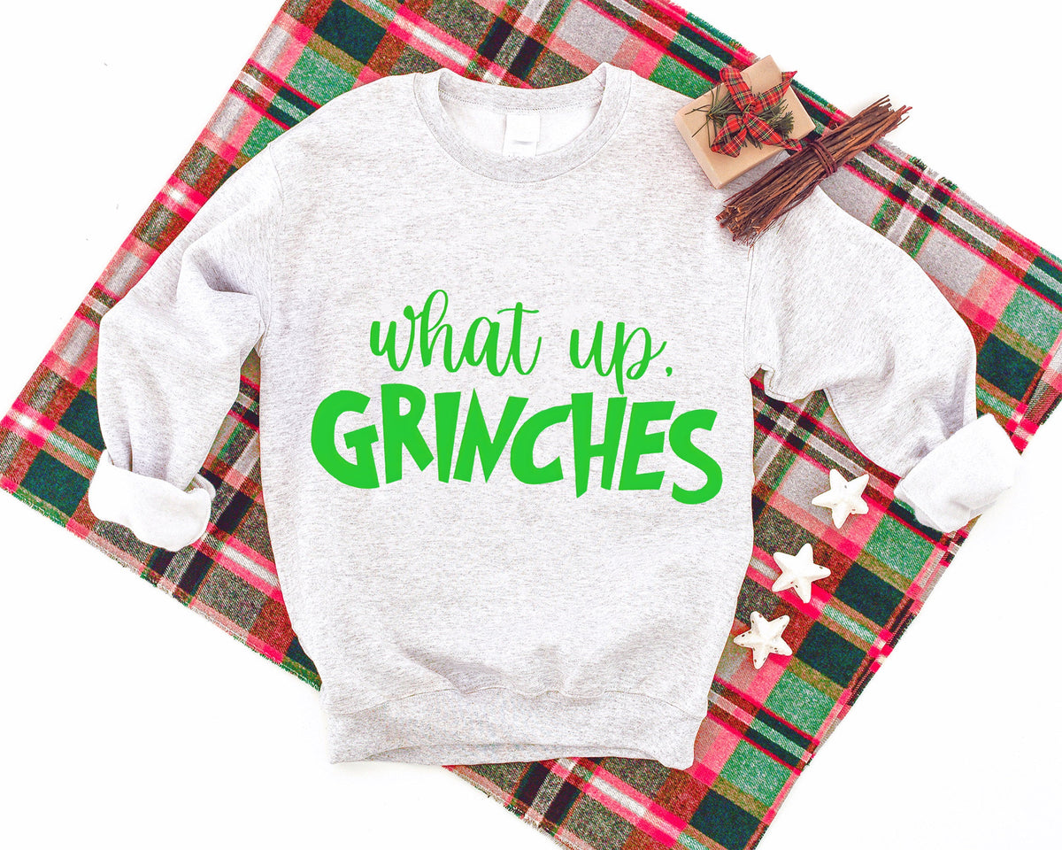 'what Up Grinches' Green Letter Pattern Family Christmas Matching Paja 