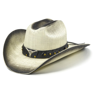 Fluffy Sense Straw Cattleman Crease Western Hats for Cowboys and Cowgirls with Shapeable Large Brim, Vanilla White