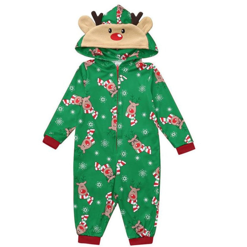 Reindeer Christmas Family Matching Onesie Green Pajamas Chicmatchy