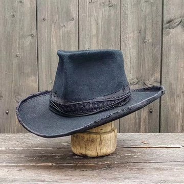 Distressed Fedora Solid Color with Rope Ribbon and Conical Crown