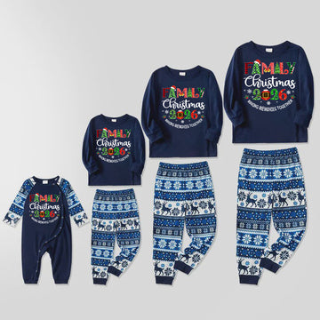 Family 2026 Christmas Pattern Print Blue Family Matching Pajamas
