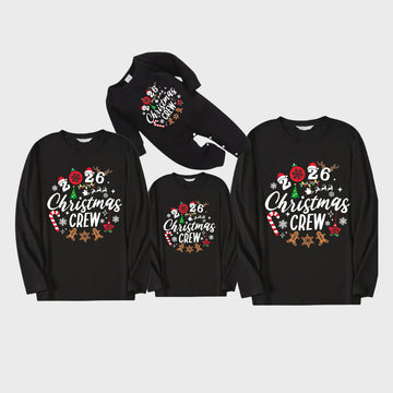 '2026 Christmas Crew'Text Pattern Black Long Sleeve Top