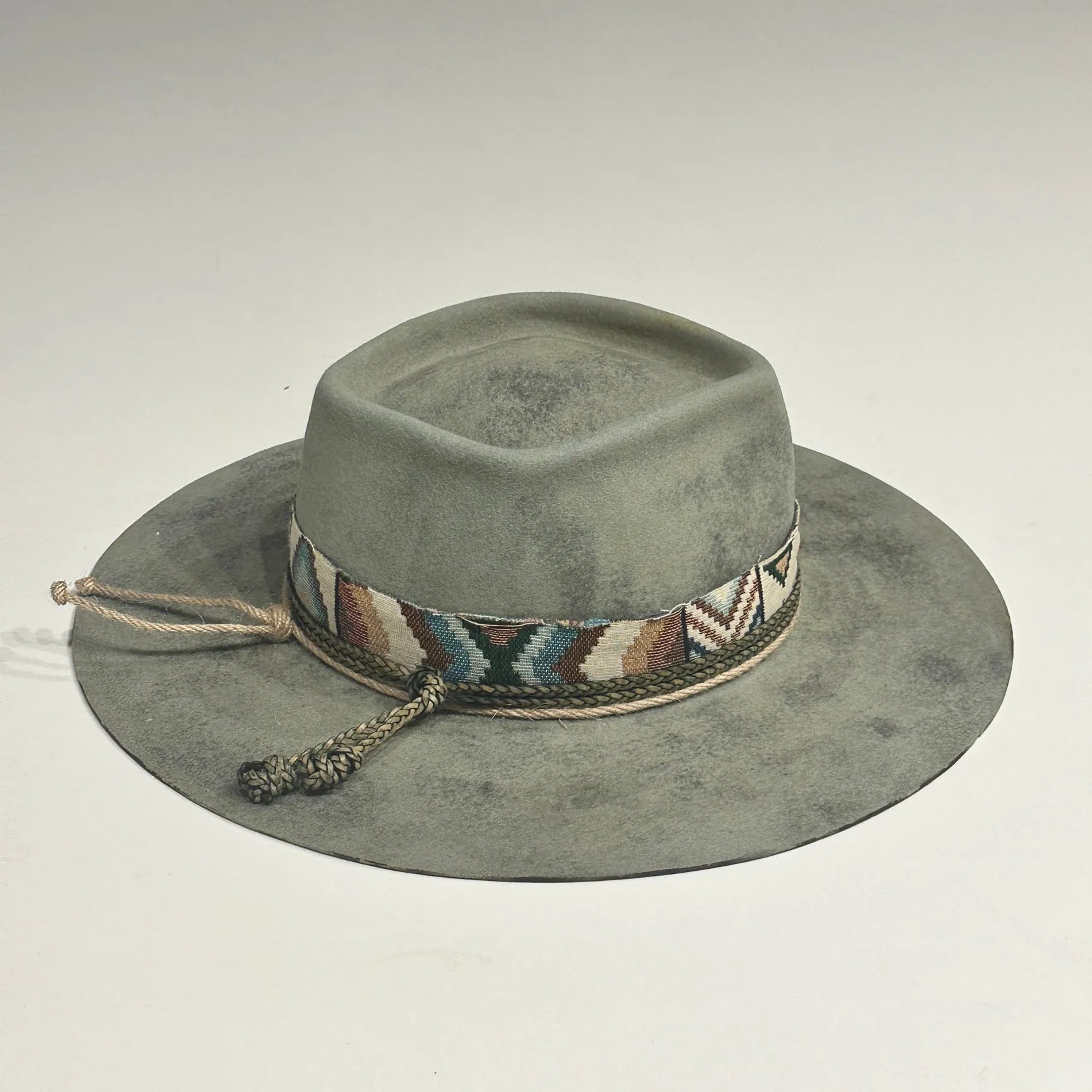 Distressed Fedora Grey with Colorful Band Knot