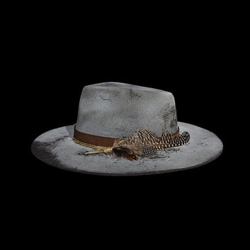 Distressed Fedora with Lemon Tinged Khaki Curved Brim