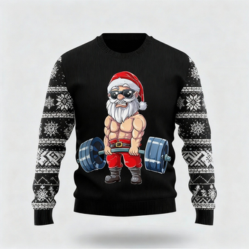 Powerful Santa Claus Print - Black Holiday Icon Sweater