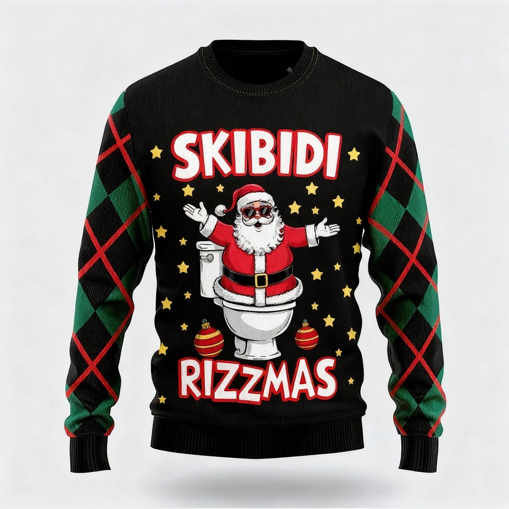 Cute Santa Claus Print - Maximalist Christmas Print Ugly Sweater