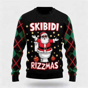 Cute Santa Claus Print - Maximalist Christmas Print Ugly Sweater