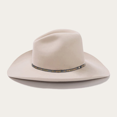 Classic Wide-Brim Beige Cowboy Hat with Unique Black-Blue Band