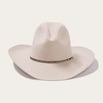 Classic Wide-Brim Beige Cowboy Hat with Unique Black-Blue Band