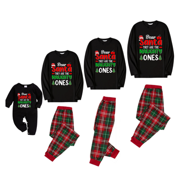 "Dear Santa They are The Naughty Ones" Slogan Printed Red and Green Plaid Family Matching Pajama