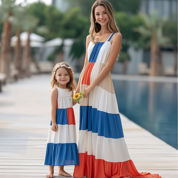 Mom and Daughter Color Block Matching Maxi Dress