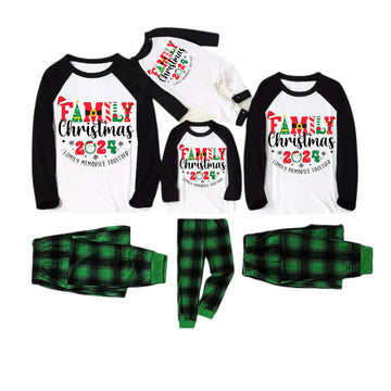 "Family Christmas 2024 Making Memories Together" Cute Christmas Elements Printed Green and Black Plaid Christmas Family Pajamas