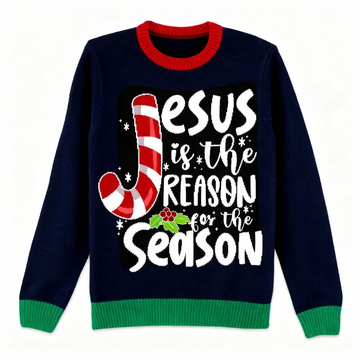 Jesus Slogan Print Holiday Sweater - Intentional Festive Quirk