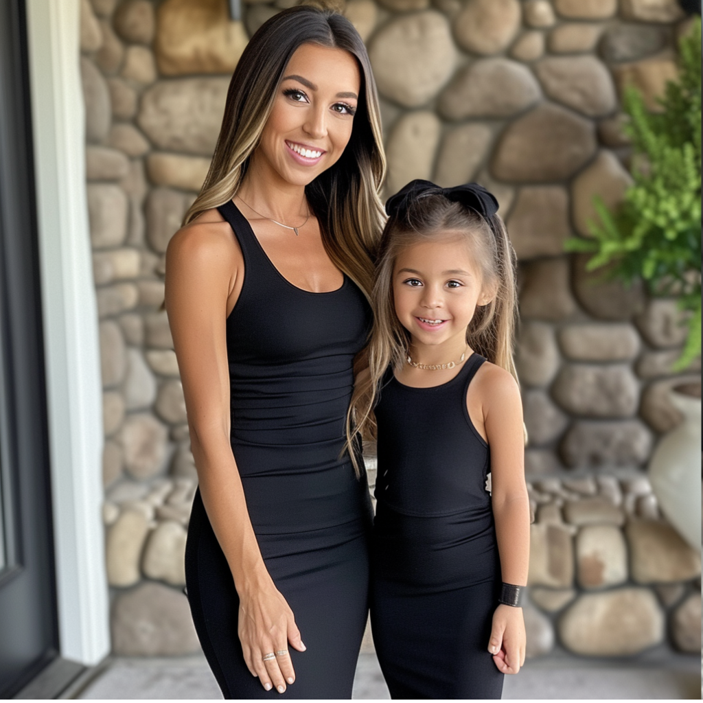 Mom and Daughter Matching Black Solid Bodycon Tank Dress