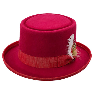 Bold Red Round-Crown – Feather Detail