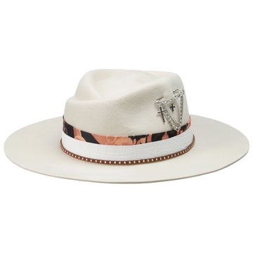 Rose Crown Felt Hat with Silver Pin