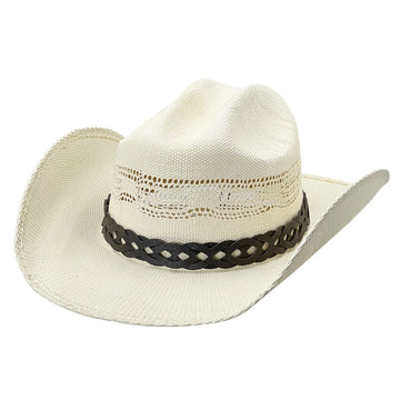 Straw Hat with Black Woven Leather Band