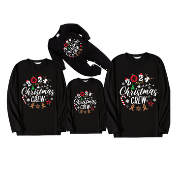 '2024 Christmas Crew'Text Pattern Black Long Sleeve Top