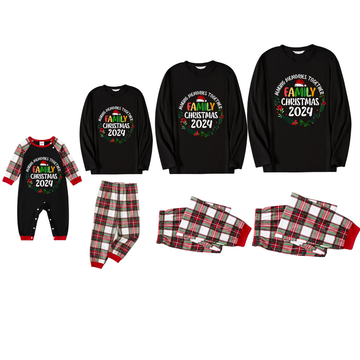 "Family Christmas 2024 Making Memories Together" Pattern Ⅱ- Black Top with Red & White & Green Plaid Pants Family Matching Pajamas