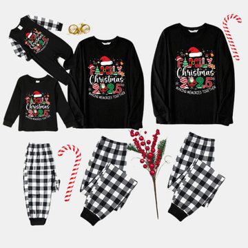 Black and White Plaid Christmas Pajamas Set With "Family Christmas 2025 Making Memories Together" Text Print