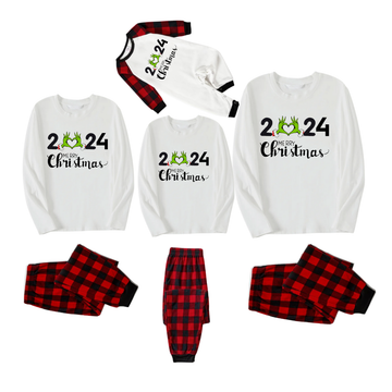 "Family Christmas 2024" Text Printed Red and Black Plaid Family Matching Pajamas