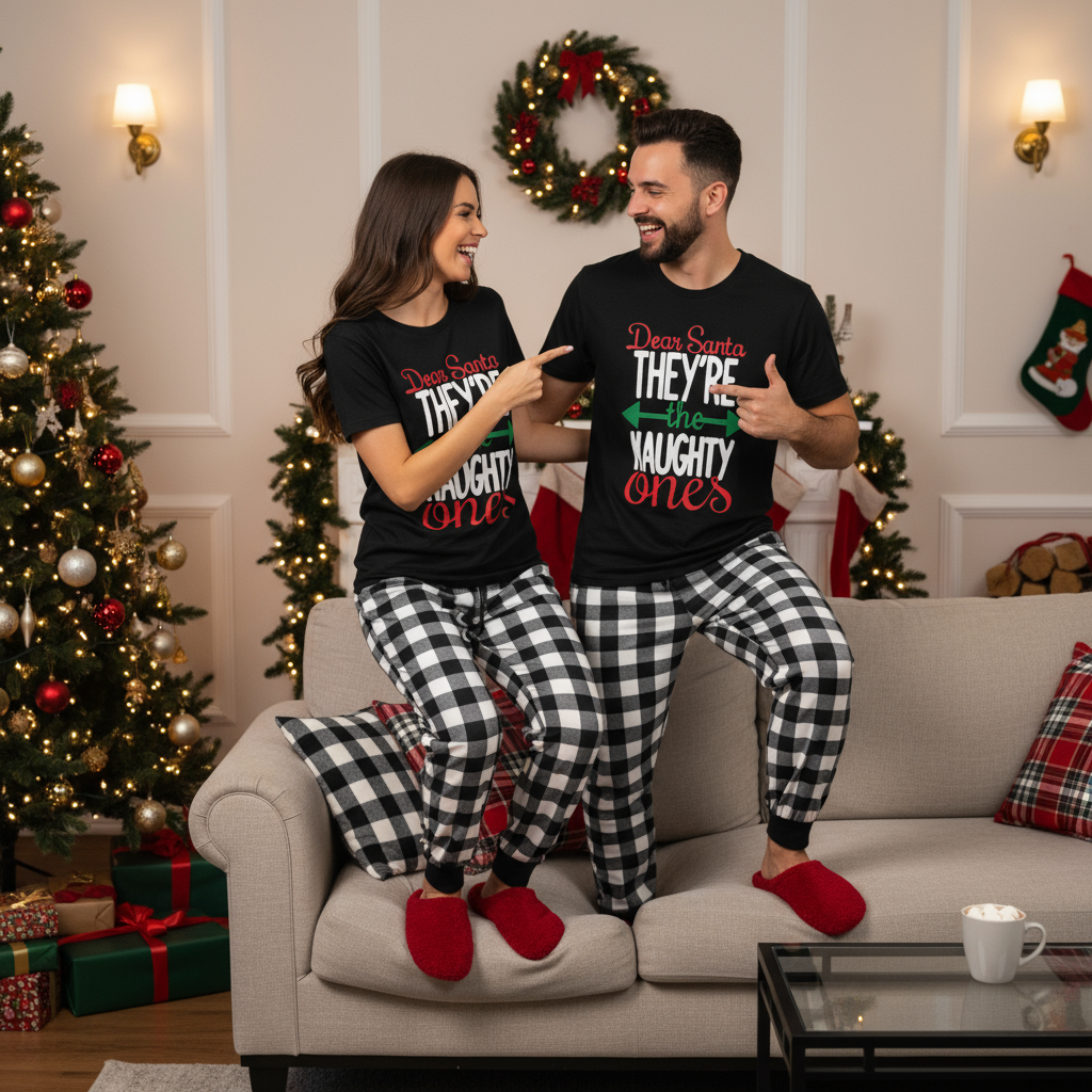 Dear Santa They’re the Naughty Ones Couple Christmas Pajamas Set