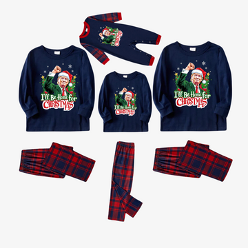 "I will be home for Christmas"Letter Printed Red&Blue Plaid Family Pajama Sets