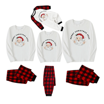 "Merry Christmas 2024" and Santa Printed Red & Black Plaid Family Matching Pajamas