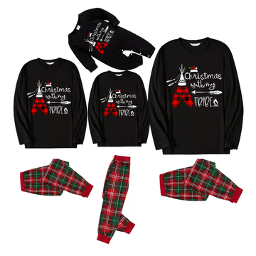 "Christmas With My Tribe" Text Printed Red and Green Plaid Christmas Family Matching Pajamas