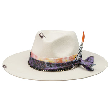 Teardrop Felt Hat with Ornate Band & Feathers