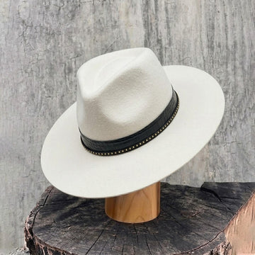 Off-White Felt Hat - Classic Crown with Crocodile Texture