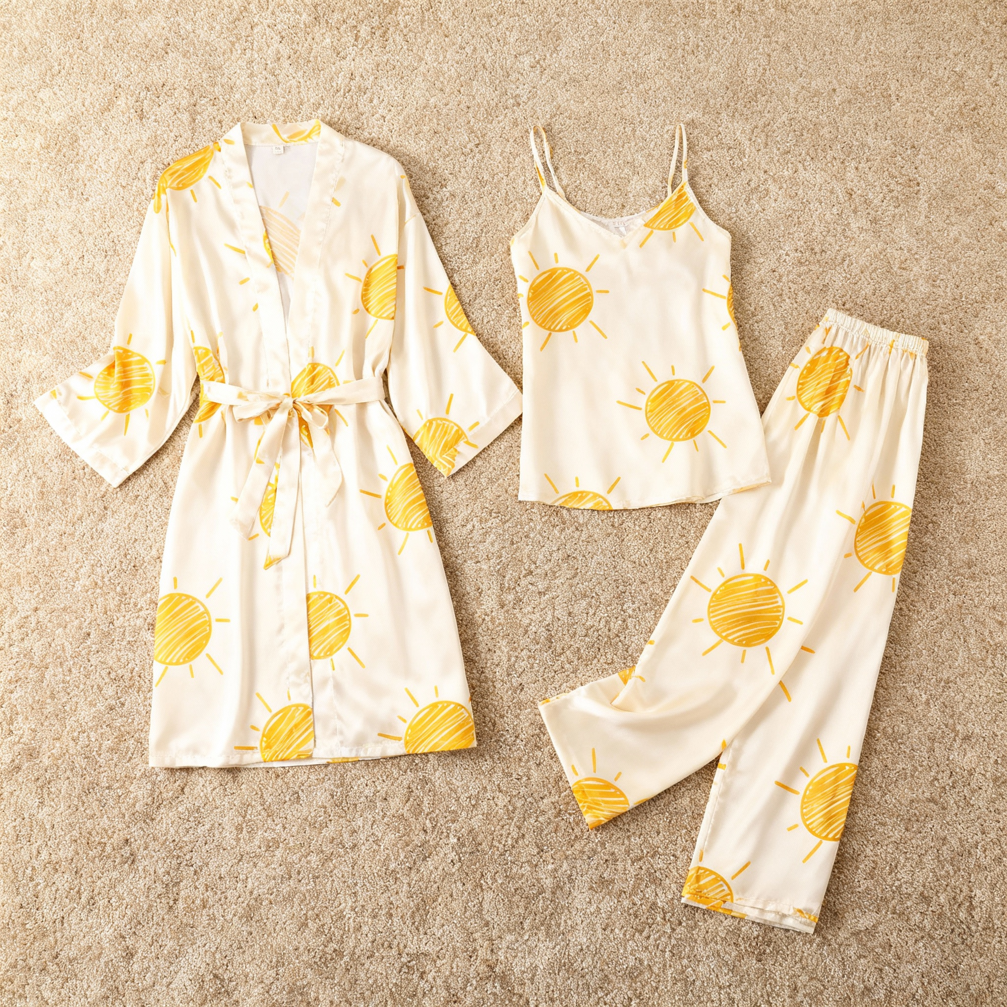 3-Piece Satin Nightwear Set with Lovely Pattern Design