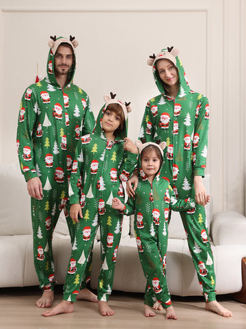 Christmas Santa Print Long-sleeve Green Onesies Pajamas