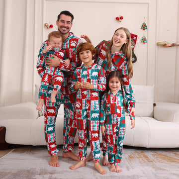 Christmas Pattern Print Long-sleeve Onesies Pajamas