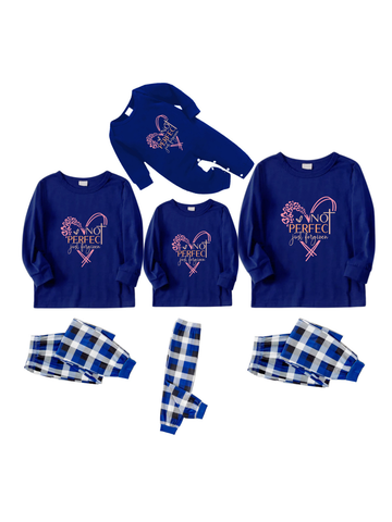Not Perfect Just Forgiven Letter Printed Blue&White Plaid Matching Pajamas