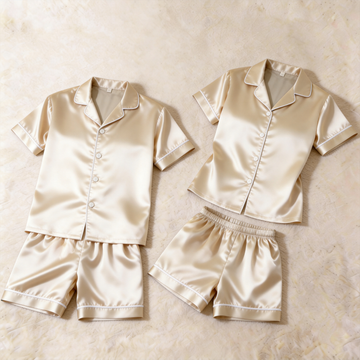 Silky Satin Champagne Solid Pajama Set – Classic Couple Sleepwear