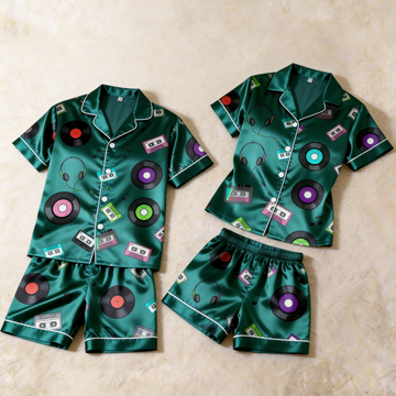 Smooth Satin Fun Design Sleepwear – Casual Summer Couple Pajamas