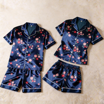 Elegant Satin Floral Print Pajama Set – Silky Couple Sleepwear