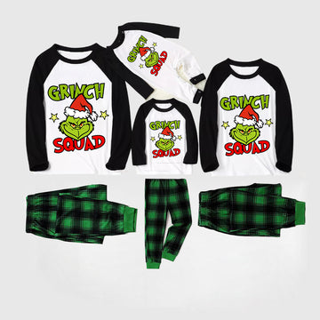 Christmas Letter Splice Contrast Top and Plaid Pants Family Matching Pajamas Sets