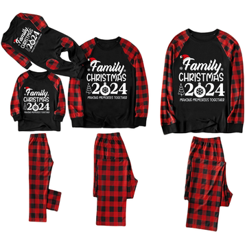 "Family Christmas 2024" Text Print Black & Red Plaid Family Matching Pajamas