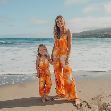 Mom and Daughter Matching Tie Dye Backless Spaghetti Strap Jumpsuit