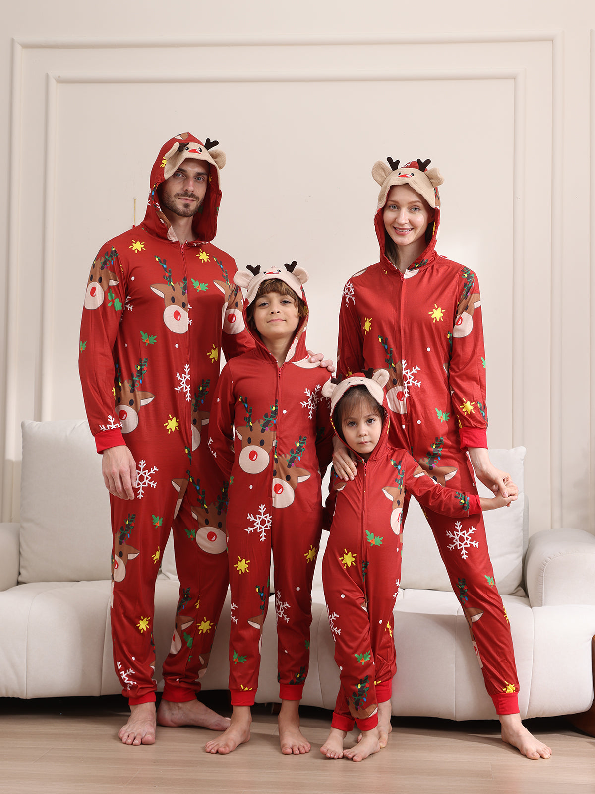 Christmas Deer Print Long-sleeve Red Onesies Pajamas