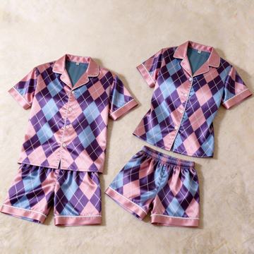 Silky Satin Plaid Print Pajama Set – Classic Couple Sleepwear